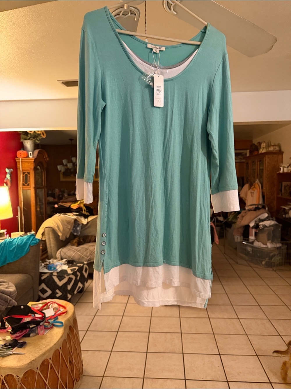 Seafoam Layered Hem Long Sleeve Tunic